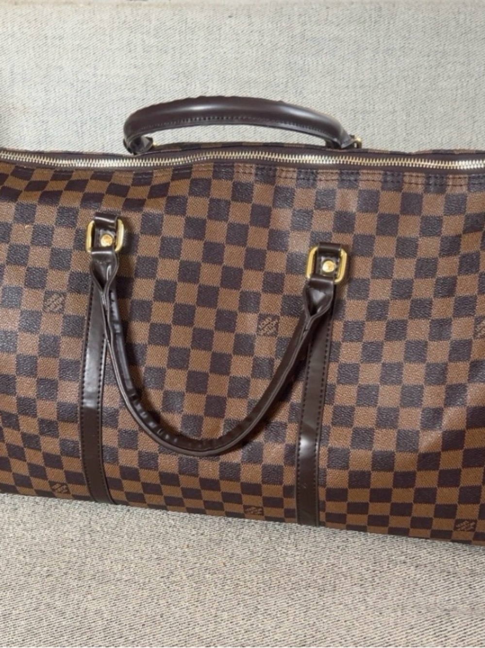 Classic Checkered Brown Travel Duffel Bag - Brown